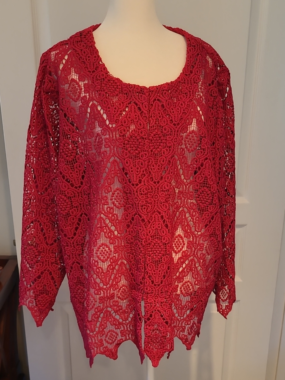 Susan Graver Occasions Women's Top Sz 2X Crochet Lace  Red  A626954